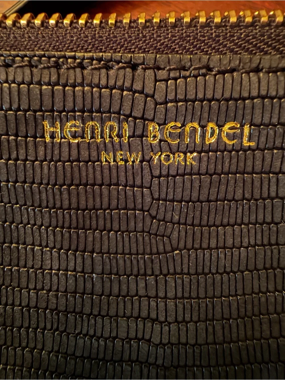 Henri Bendel Black Leather Lizard Embossed Black Fringed Crossbody Bag